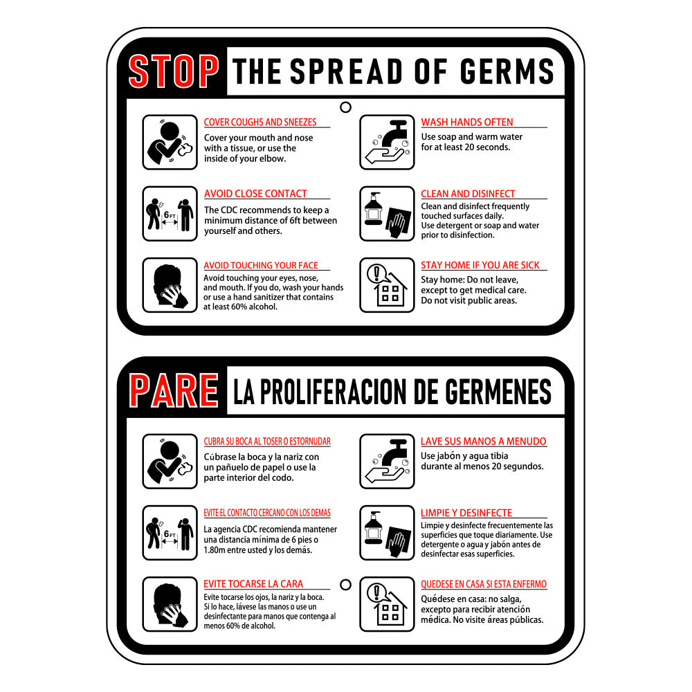 Stop the Spread of Germs Sign - Horizontal - Bilingual