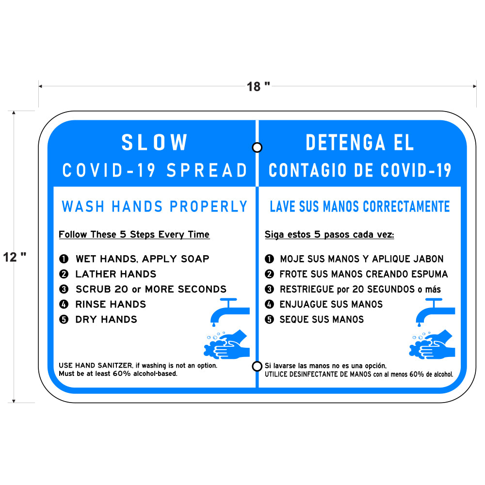 Slow the Spread of COVID-19 Hand Washing Sign - Bilingual