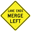 Lane Ends Merge Left Sign
