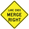 Lane Ends Merge Right Sign