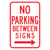 No Parking Between Signs, with Right Arrow