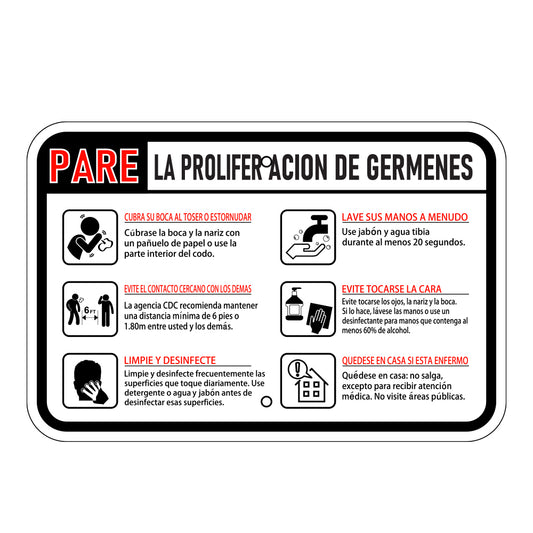 Stop the Spread of Germs Sign - Horizontal - Spanish