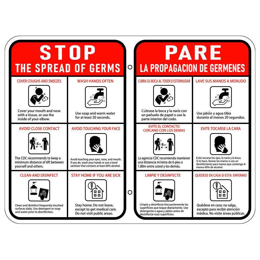 Stop the Spread of Germs Sign - Vertical - Bilingual