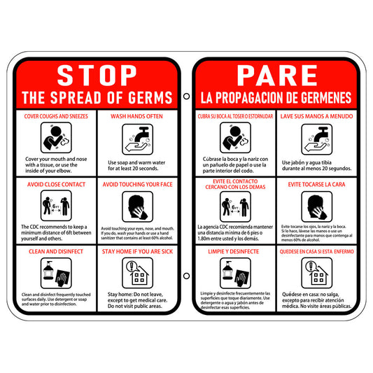 Stop the Spread of Germs Sign - Vertical - Bilingual
