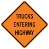 Trucks Entering Highway Sign, Orange