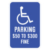 Handicap Symbol, Parking $50 to $300 Fine Sign (Missouri)